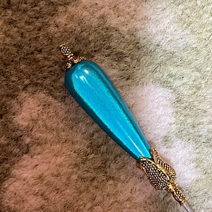 HATPIN }{ Glowing Aqua Blue Miracle Teardrop Long Hat Pin }{ Choose your Length 14 13 12 11 10 9 8 7 6 5 4 inches }{ To use and wear HP4288