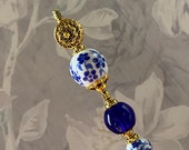 Hat Pin Cobalt Blue Glass and White Floral Victorian Long Choose your length Sturdy Steel Stick to Use Flowers Hatpin HP4005