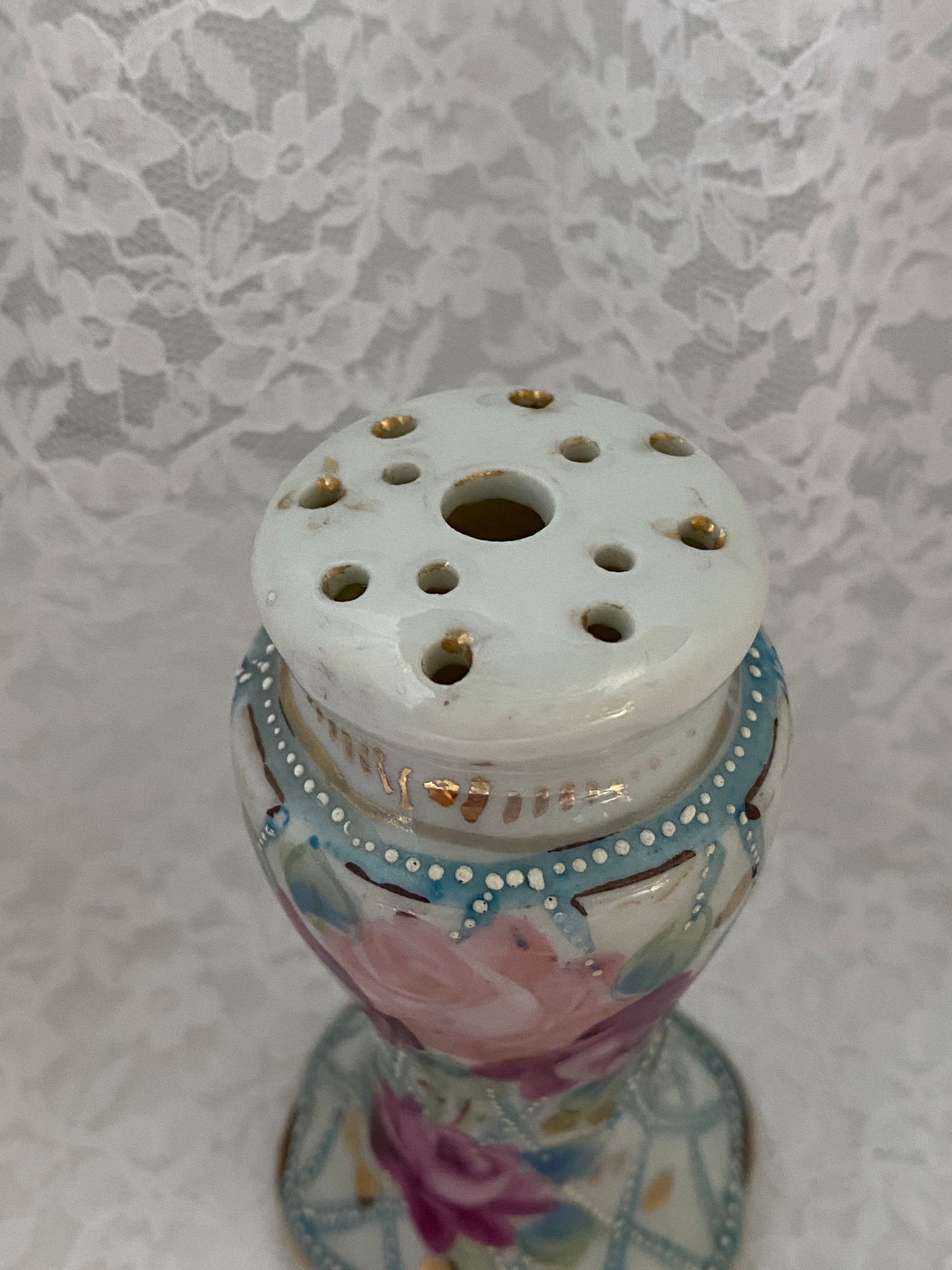 Antique Hat Pin Holder Delicate Blue with Hand Painted Pink Etsy