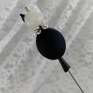 Cat Victorian Long Hat Pin 6 Sturdy Steel Stick with Clutch Cap to Wear Glass Kitty Kitten Black Hatpin HP1393 image 5