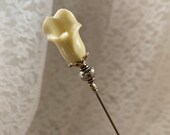 SALE Calla Lily Hat Pin 5 Long Sturdy Stick Cap to Wear Ivory Cream Wedding Corsage Boutonniere Hatpin Lapel Scarf HP1013
