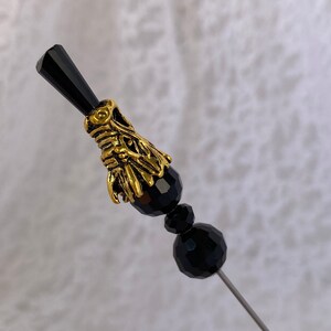 Dragon 7” Long Black Crystal Hat Pin }{ Sturdy Steel Stick with Cap Clutch }{ Halloween Skeleton Gothic Witch Hatpin Stick Lapel HP899 image 2
