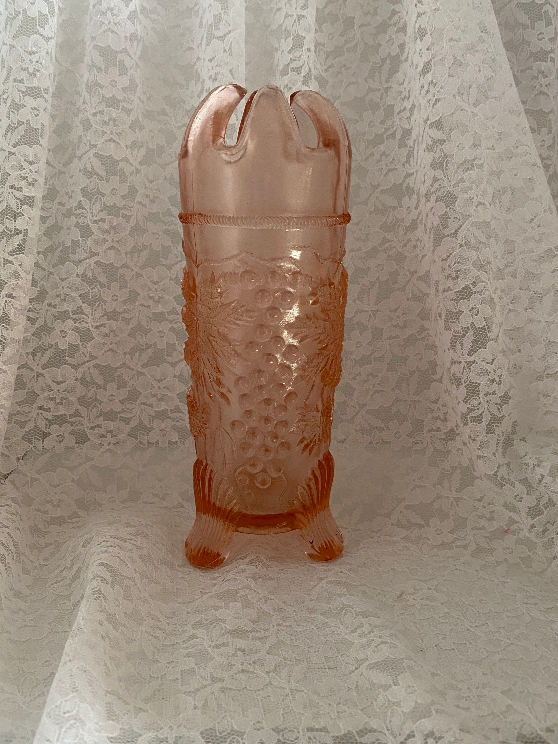 Vintage Pink Depression Glass Hat Pin Holder }{ Antique Reproduction }{ Victorian Dresser Hatpin and Jewelry Display Stand }{