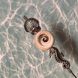 Hatpin }{ Starfish & Seashells Beach Hat Pin or Boutonnière }{ Available Lengths 14” to 4” }{ Cruise Sea Sunhat Wedding Straw Sun HP4620