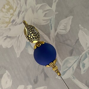 Deep Blue Vibrant Long Hat Pin }{ Victorian Hatpin }{ Choose your length }{ High Quality Sturdy Stick with Clutch HP4359
