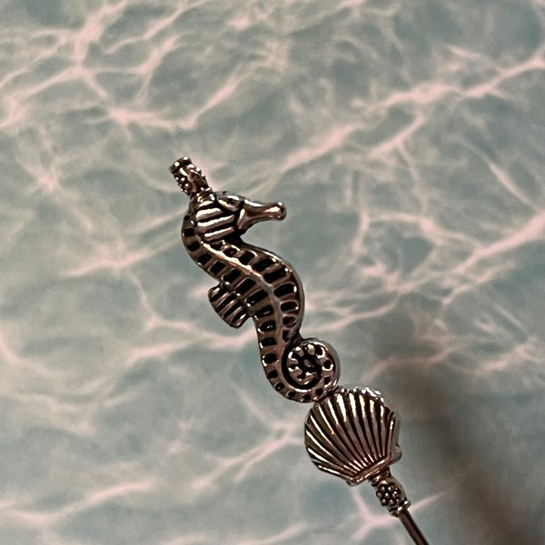 Hatpin }{ Seahorse Hat Pin }{ Beach Shells Seashore Summer Ocean Cruise }{ 11 Lengths Available from Extra Long 14” to 4” HP4622