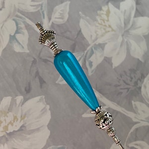 HATPIN }{ Glowing Aqua Blue Miracle Teardrop Hat Pin }{ Victorian Stick Pin }{ Choose Length 4 5 6 7 8 9 10 11 12 13 14 Inch Long HP4374