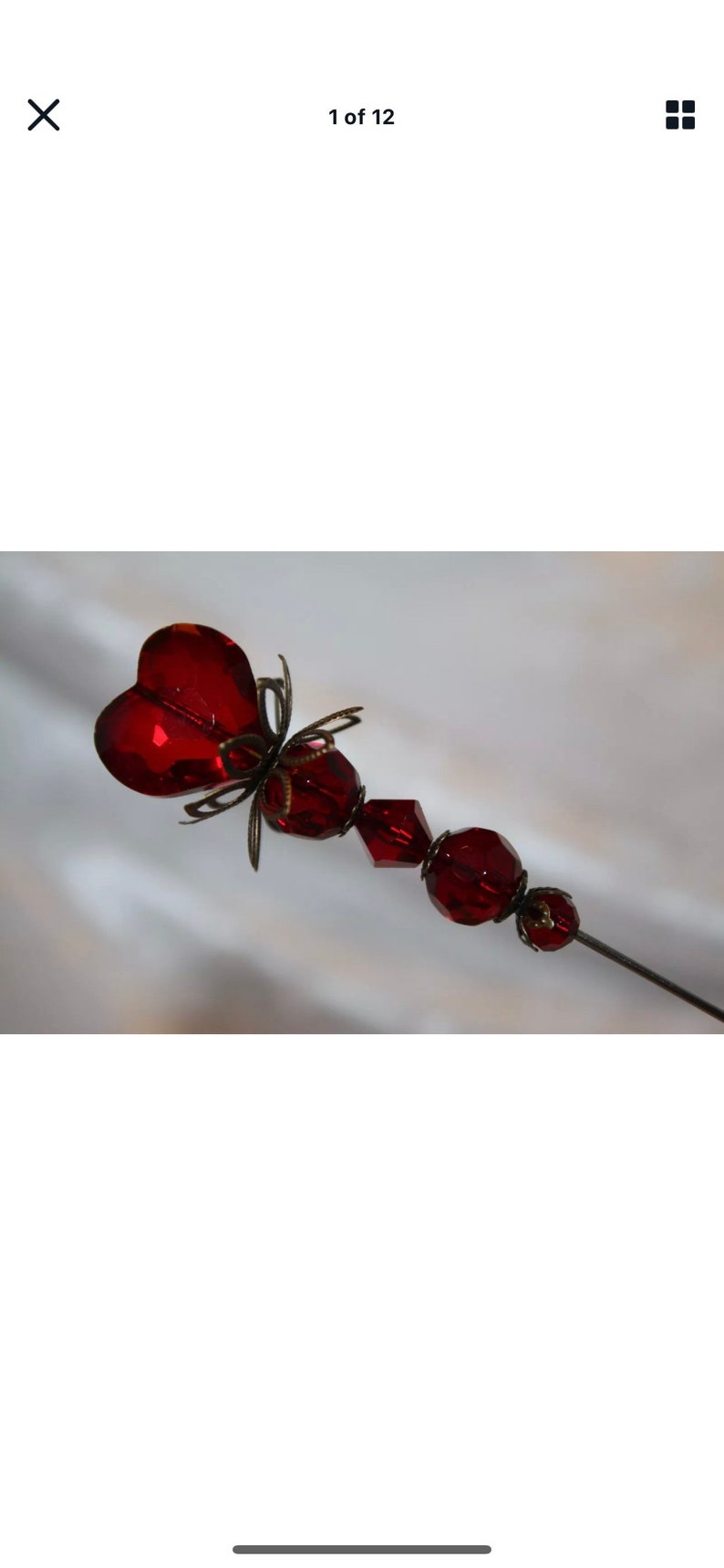 Sparkling Red Crystal Heart Hat Pin /& Clutch } 8\u201d Long Sturdy Steel Pin to Wear } Antique Vintage Style Hatpin Lapel Scarf Victorian HP338