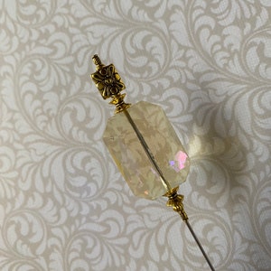 Large Sparkling Faceted Amber Crystal Glass Hatpin }{ }{ 8” Sturdy High Quality Stick Hat Pin }{ HP1879