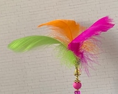 Colorful Feather Hatpin Neon Pink Green Orange Long Sturdy Steel Stick Choose your length Mardi Gras Hat Pin HP4042