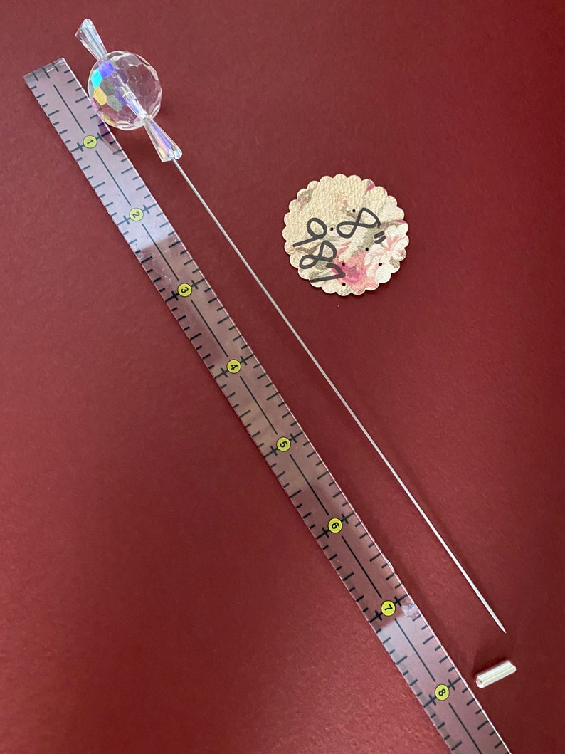 Large Victorian Hat Pin } Sparkling AB Crystal Glass } 8\u201d Long Sturdy Stick with Clutch to Wear { Art Deco Derby Hatpin HP987