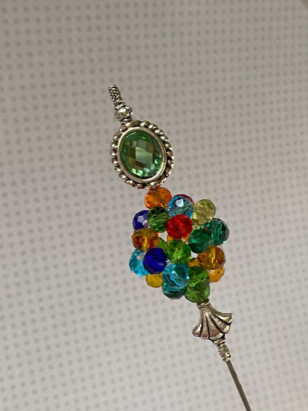 Bold Crystal Glass Woven Beads and Green Victorian Hat Pin }{ Sturdy ...