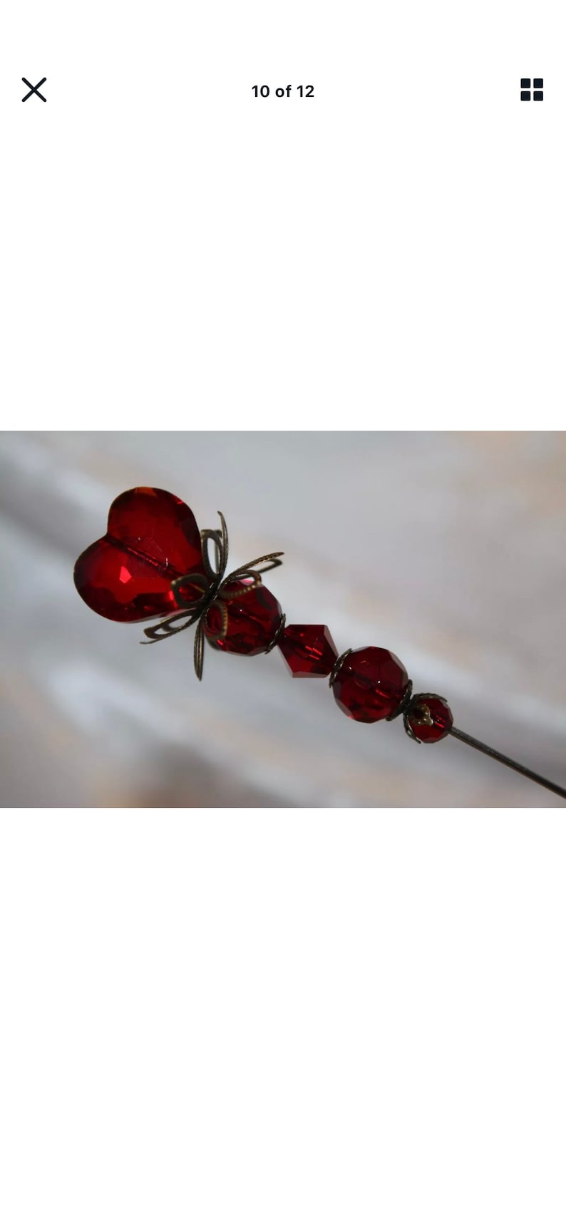 Sparkling Red Crystal Heart Hat Pin /& Clutch } 8\u201d Long Sturdy Steel Pin to Wear } Antique Vintage Style Hatpin Lapel Scarf Victorian HP338