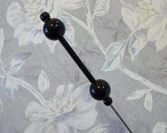 Hatpin ~ Black Glass Cylinder Tube ~ Choose your Length  4” to 14” ~ Sturdy Stick to Use ~ Includes Clutch ~ Hat Pin Funeral Gothic HP4670