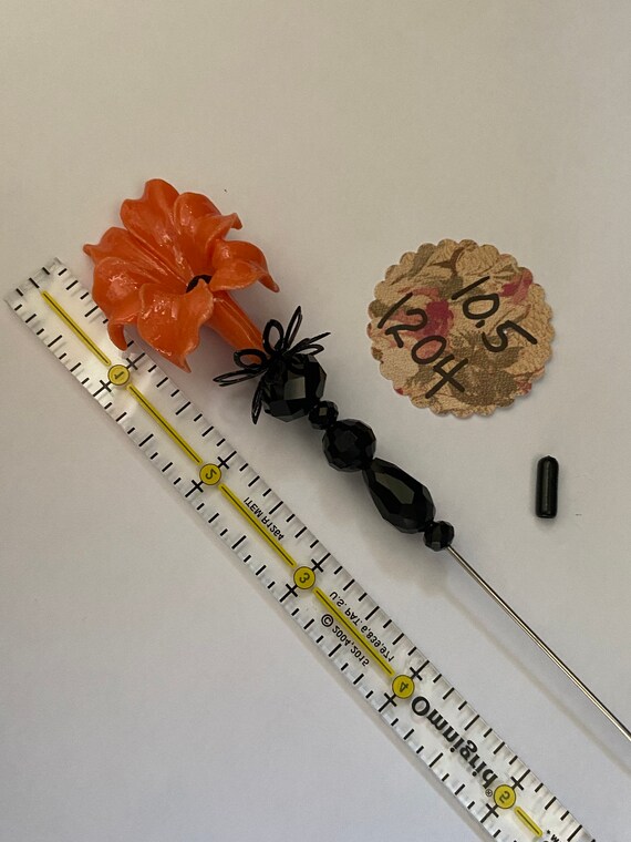 Bold Lily Hat Pin }{ 10.5 Long Sturdy Stick With Cap }{ Large