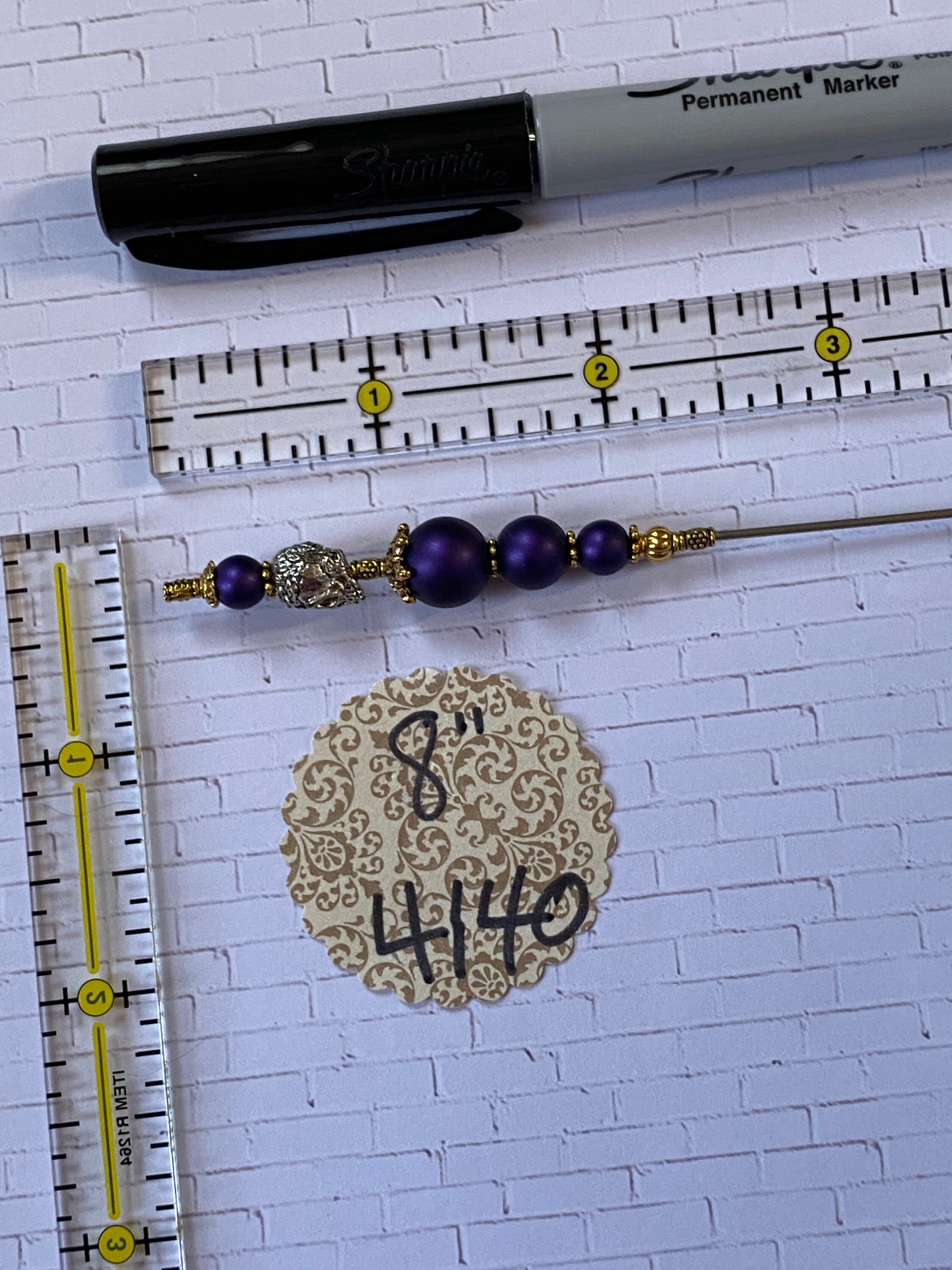 Skull Long Purple Hatpin }{ Sturdy Stick to Use With Cap