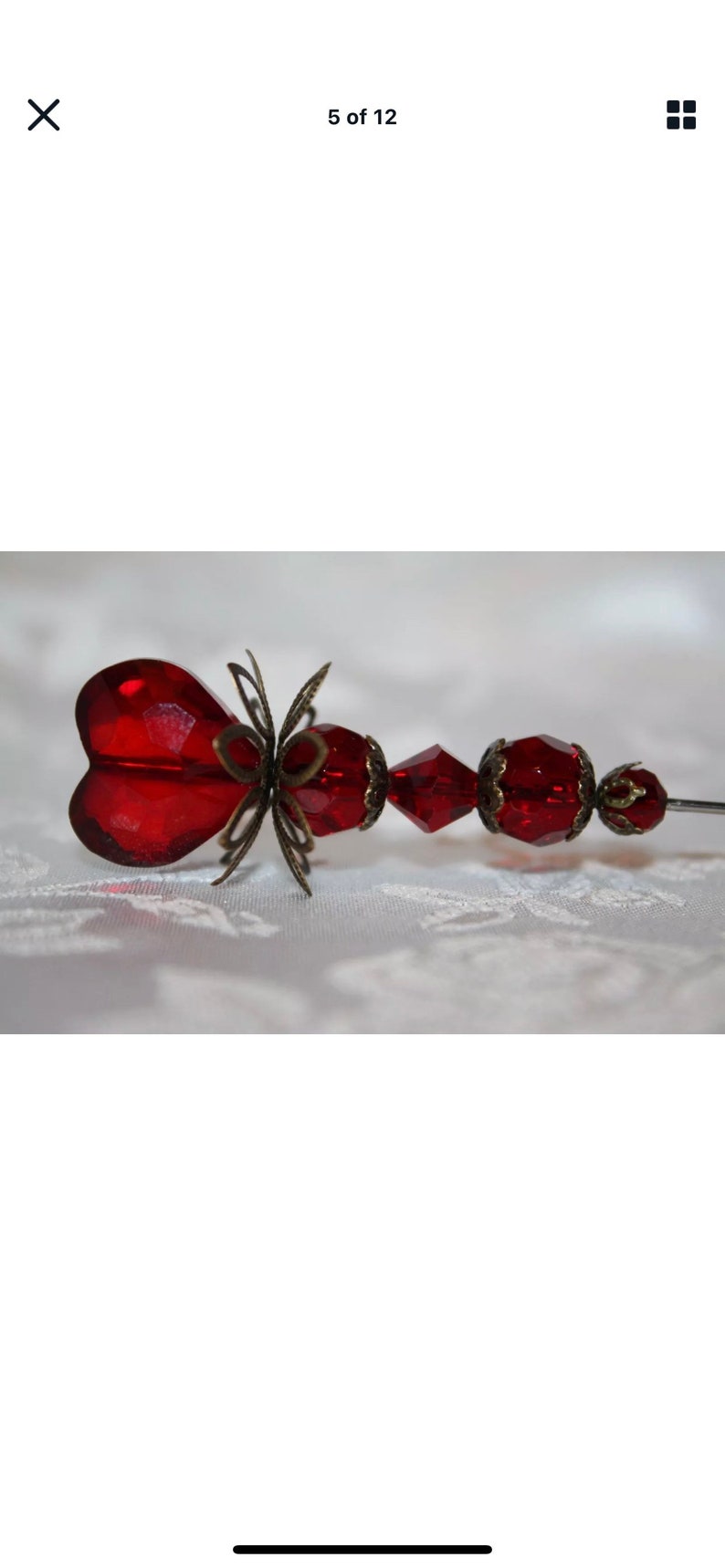 Sparkling Red Crystal Heart Hat Pin /& Clutch } 8\u201d Long Sturdy Steel Pin to Wear } Antique Vintage Style Hatpin Lapel Scarf Victorian HP338