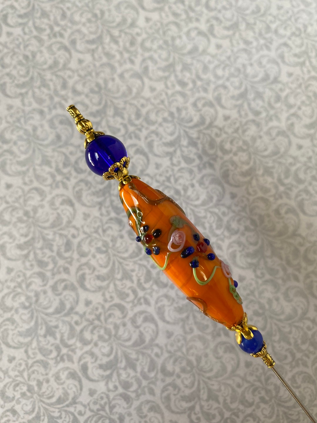 Lampwork Glass Fancy Hatpin Bold Orange 9 or Shorter Etsy