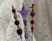 3 Lavender Purple Hat Pins Victorian 6 Long Set of 3 Hatpins Bird Sturdy Sticks with Clutches Pin Lapel Lot HP1164