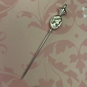 Victorian 3” Stick Lapel Pin }{ Cameo Lady Hatpin }{ Sturdy Stick with Cap Clutch }{ Antique Vintage Style HP1467
