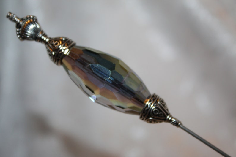 7 Long Hat Pin }{ Huge Carnival Crystal Glass { Sturdy Stick } BOLd High Quality New Victorian Antique Lapel Scarf Hatpin Vintage HP3016