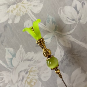 Green Cat Eye Glass Hatpin }{ Choose your length }{ Highest Quality Sturdy Stick & Clutch }{ Made to Wear }{ Cat’s Moonstone Hat Pin HP3810B