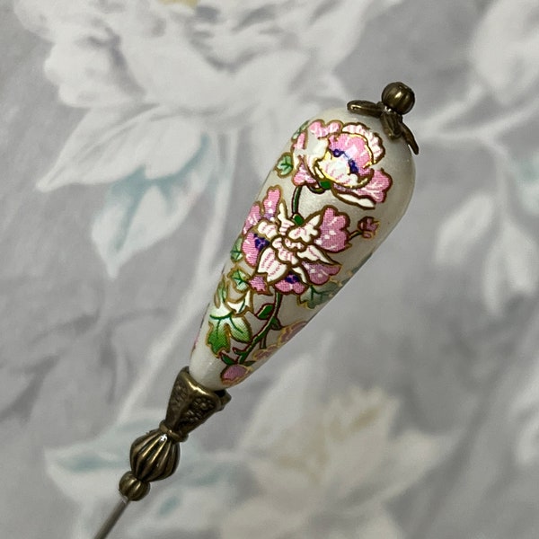 HATPIN }{ Cloisonné Antique Style Victorian Hat Pin }{ Choose your length 14 13 12 11 10 9 8 7 6 5 Inches Long to Use with Clutch }{ HP4583