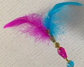 Feather Hatpin Fuchsia Pink Aqua Blue Long Sturdy Steel Stick Choose your length Sharp Point Mardi Gras Hat Pin HP4044
