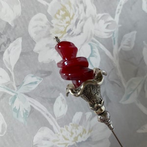 Long Hat Pin }{ Red Murano glass spiral }{ Choose your Length }{ Sturdy Stick to Use with Cap Clutch }{  Hatpin HP4002