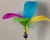 Colorful Feather Hatpin Fuchsia Green Purple Orange Aqua Blue Long Sturdy Steel Stick Choose your length Mardi Gras Hat Pin HP4043
