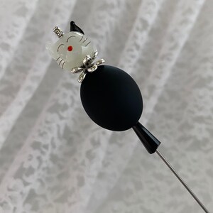 Cat Victorian Long Hat Pin 6 Sturdy Steel Stick with Clutch Cap to Wear Glass Kitty Kitten Black Hatpin HP1393 image 3