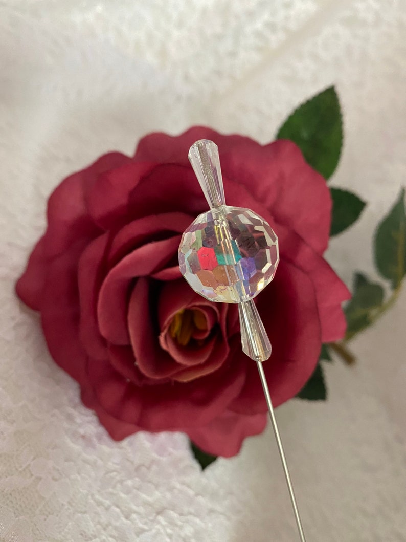 Large Victorian Hat Pin } Sparkling AB Crystal Glass } 8\u201d Long Sturdy Stick with Clutch to Wear { Art Deco Derby Hatpin HP987