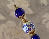 Victorian Long Hatpin Cobalt Blue Glass and White Choose your length Sturdy Steel Stick to Use Includes Clutch HP4417