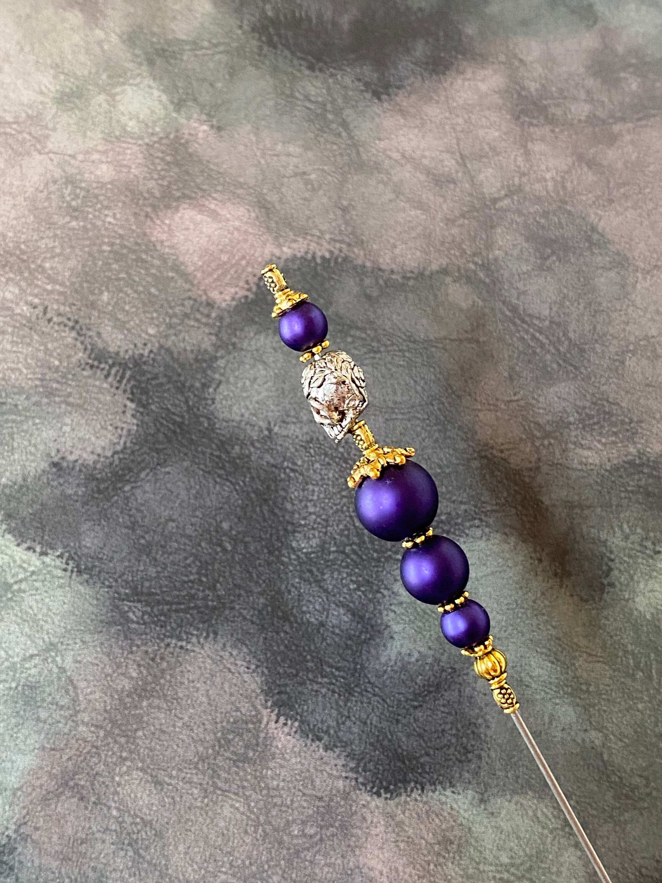 Skull Long Purple Hatpin }{ Sturdy Stick to Use With Cap