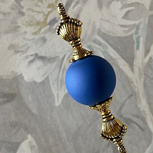 HATPIN }{ Blue & Gold Hat Pin }{ Extra Long Lengths Available ~ Choose 14” 13” 12” 11” 10” 9” 8” 7” 6” 5” Inches Long Stick Pin HP4235