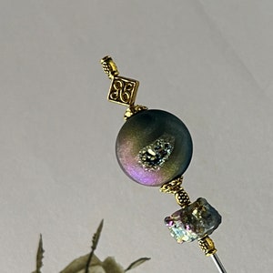 HATPIN }{ Drusy Quartz Stone Hat Pin Antique Style }{ Choose your Length 14” 13” 12” 11” 10” 9” 8” 7” 6” 5” 4” Inches Long Stick Pin HP4551