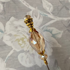 Sparkling Faceted Amber Crystal Glass Victorian Hat Pin }{ Choose your length }{ Sturdy Stick & Clutch Hatpin Made to Wear }{ HP1810