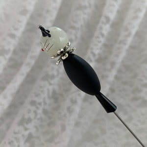 Cat Victorian Long Hat Pin 6 Sturdy Steel Stick with Clutch Cap to Wear Glass Kitty Kitten Black Hatpin HP1393 image 4