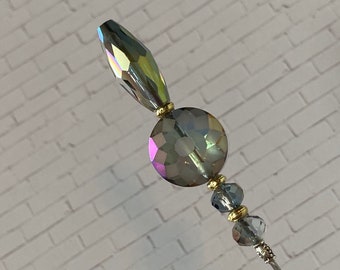 Carnival Glass Faceted Long Victorian Hat Pin }{ Choose your Length }{ Sharp Sturdy Stick with Cap Clutch }{ Hatpin HP3962