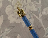 Victorian Long Hatpin Blue Glass Cylinder Choose your length Sturdy Steel Stick to Use Includes Clutch HP4419