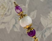 Victorian Long Hatpin Deep Orchid and White Choose your length Sturdy Steel Stick to Use Includes Clutch HP4350