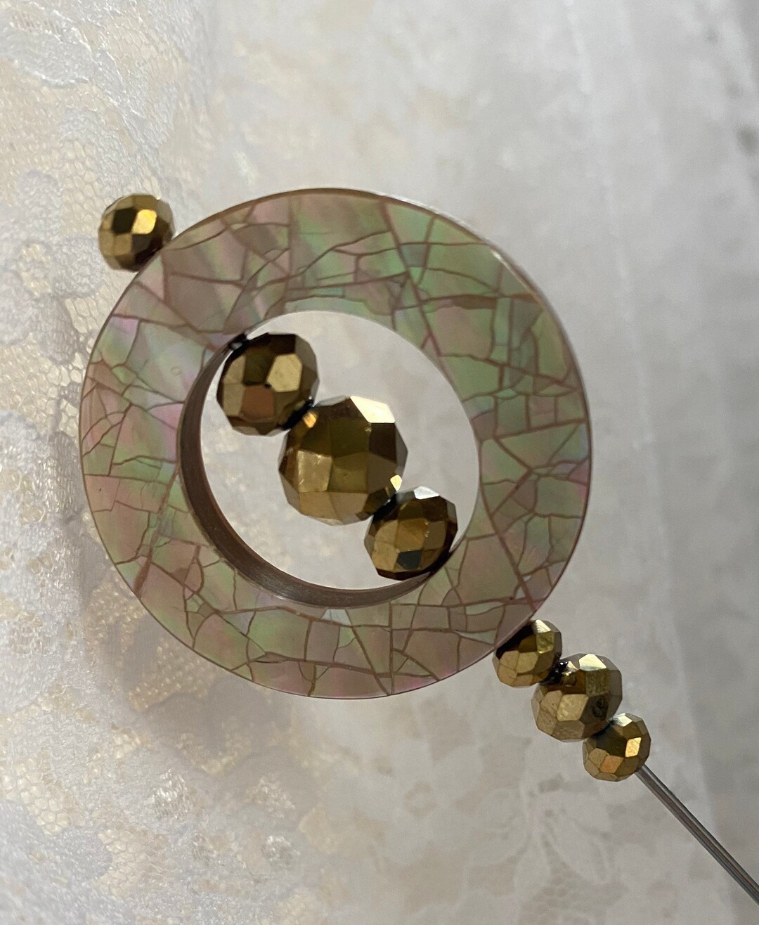 HATPIN Exquisite Mother of Pearl Large Hat Pin Victorian Long Stick Pin