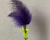 Feather Hatpin Bright Green Purple Long Sturdy Steel Stick Choose your length Sharp Point Mardi Gras Derby Hat Pin HP4046