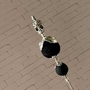 Skull Black Velvet Hatpin }{ Sturdy to Use and Wear }{ Choose 14” Long or Shorter }{ Roses }{ Wiccan Wicca Witch Goth Gothic Hat Pin HP4455