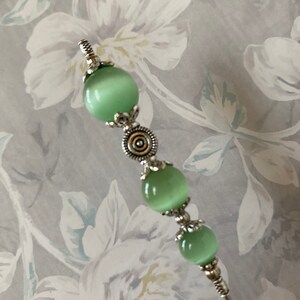 Green Moonstone Glass Victorian Hat Pin }{ Cat’s eye }{ Sturdy Steel Stick and Cap To Use or Display }{ Choose your length  Hatpin HP3815