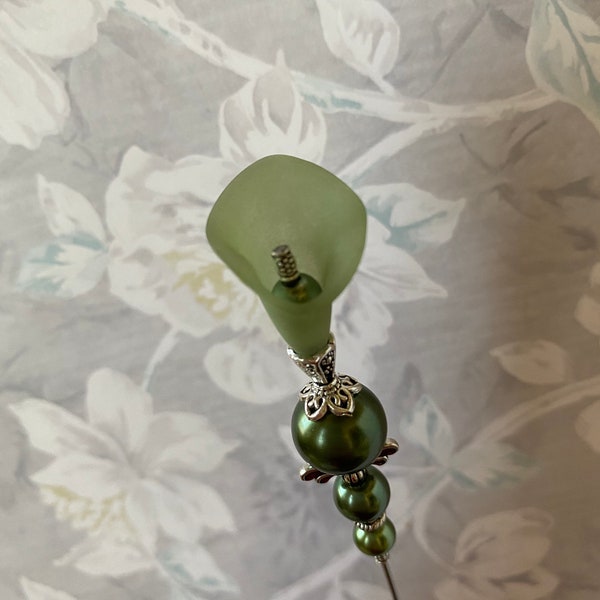 Green Pearl Long Victorian Hatpin }{ Choose your Length }{ Sturdy Steel Stick to Use with Cap Clutch }{ Hat Pin HP3895