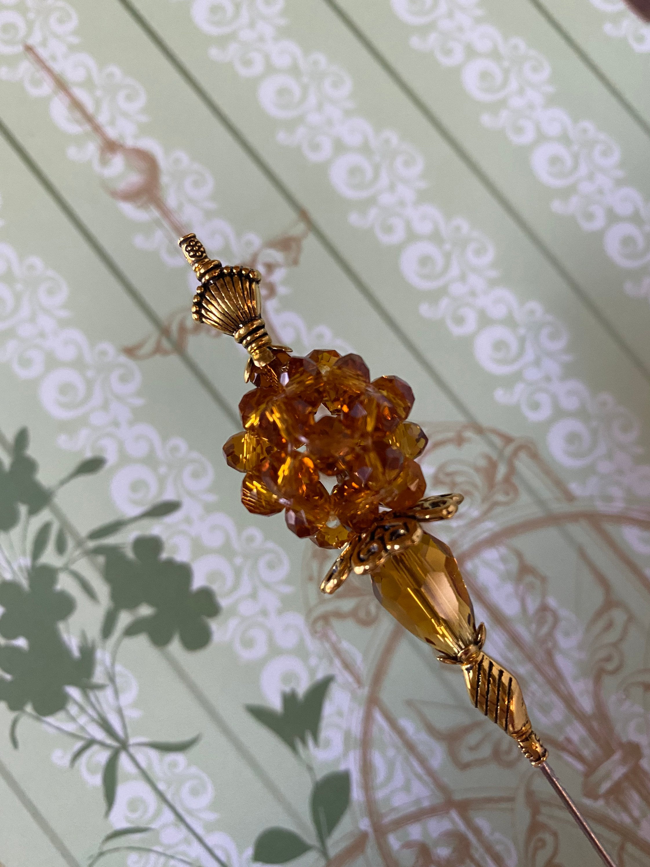 Sparkling Amber Crystal Glass Victorian Hat Pin }{ Choose Sparkling Amber Crystal Glass Victorian Hat Pin }{ Choose