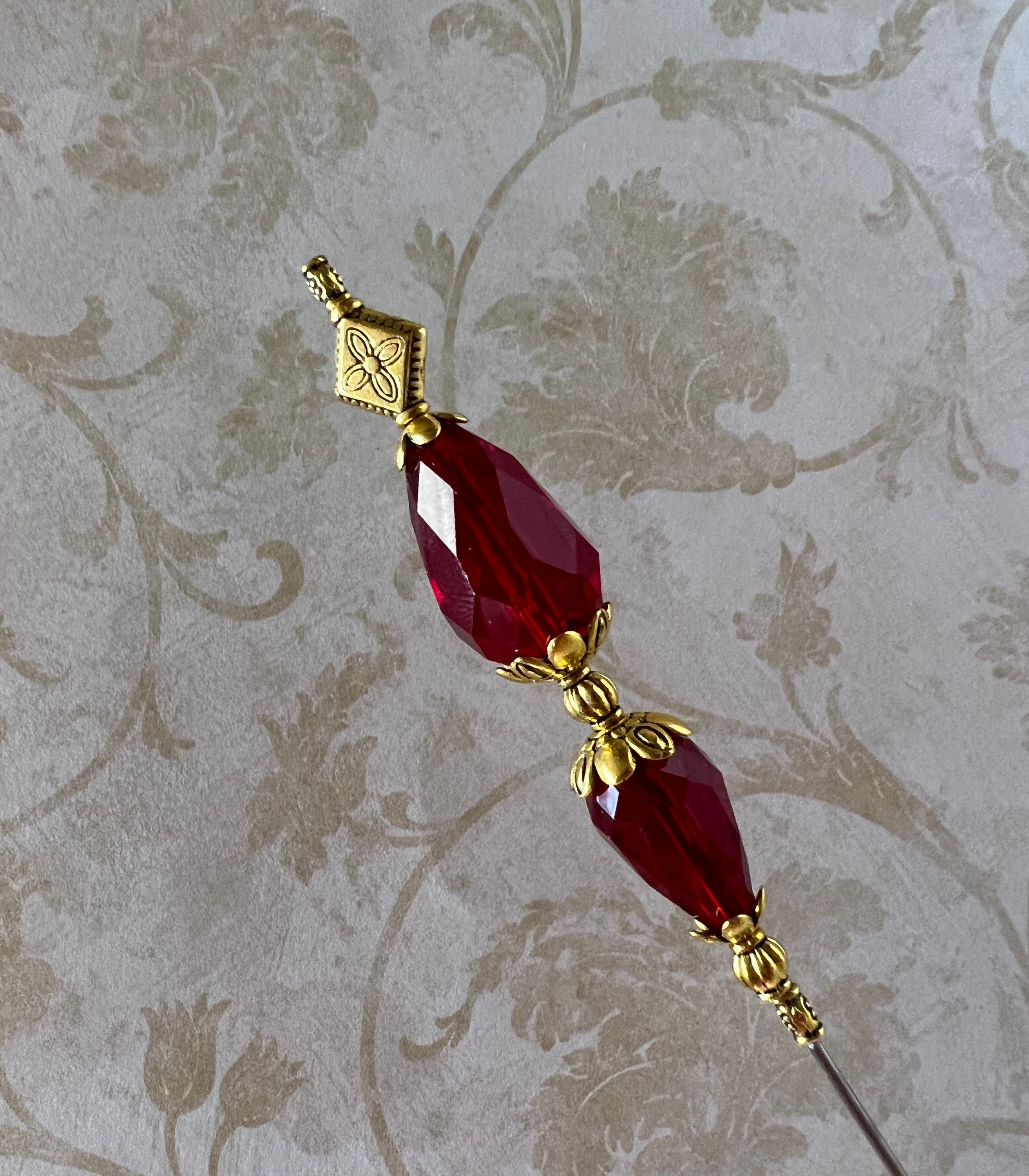 Ruby Red Faceted Glass Hat Pin }{ Choose Your Length 4” to 14” Long ...