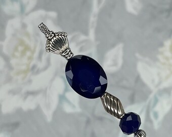 Sparkling Deep Blue Faceted Glass Hatpin }{ Choose your Length 4” to 14” Long Sturdy Stick }{ Dark Navy  Hat Pin HP4314