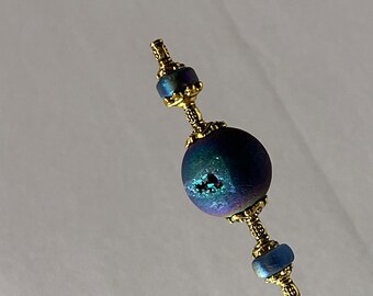 HATPIN }{ Antique Style Hat Pin }{ Drusy Quartz Stone Stick Pin }{ Choose Length 14” 13” 12” 11” 10” 9” 8” 7” 6” 5” 4” Inch Long HP4548